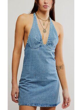 🆕 FREE PEOPLE Trevi Denim Mini Dress / Celestial Blue